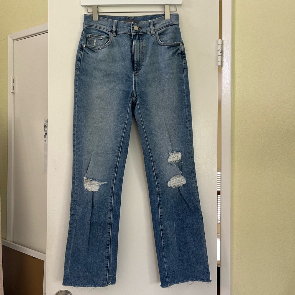 DL1961 Patti Straight High Rise Vintage Ankle Distressed Raw Hem Jeans 25